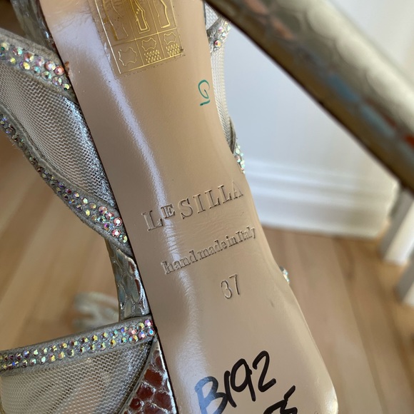 $1350 stunning Le Silla rhinestone heels platform sandals mesh crystal silver - Picture 6 of 7